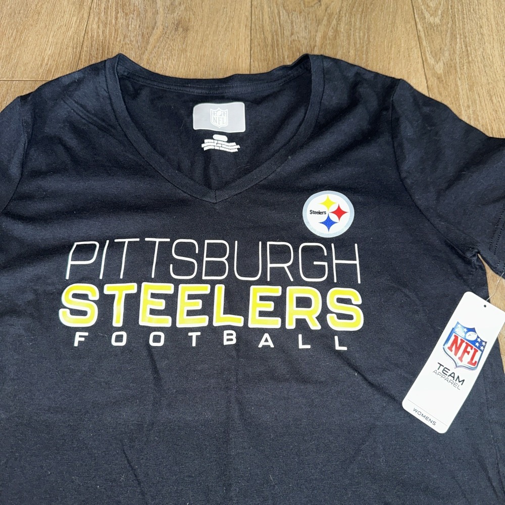 NFL Team Apparel‎ Pittsburgh Steelers Women's V Neck Tee Black Medium NEW